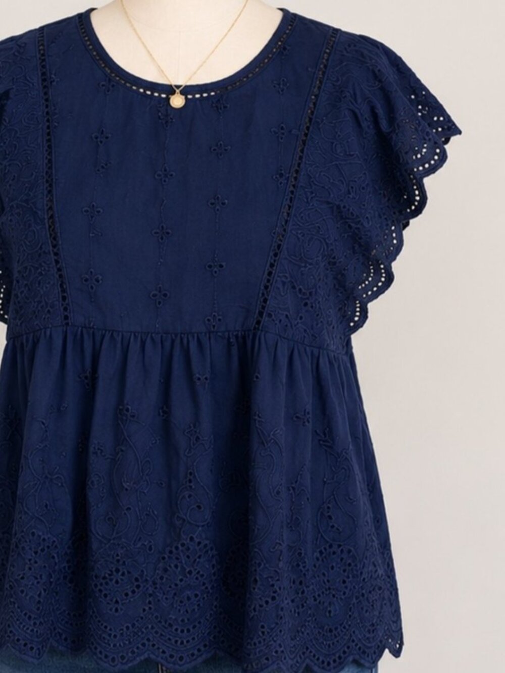 Embroidered Flutter Sleeve Babydoll Top